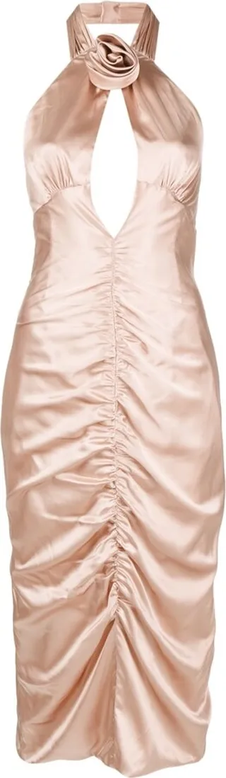 Floral-Appliqué Ruched Dress