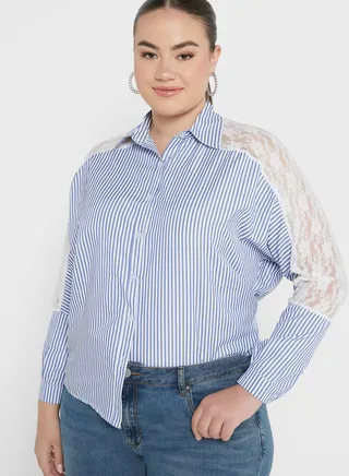 Lace Panel Detail Striped Shirt