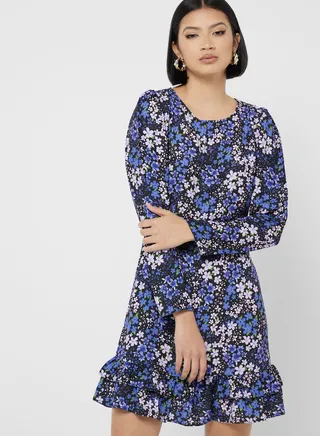 Floral Print Ruffle Hem Dress