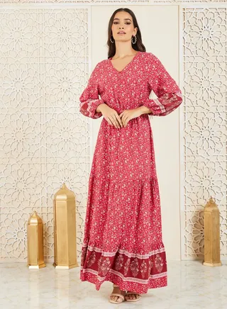 Floral Print Tiered Maxi Dress