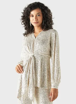 Tie Detail Sequin Top