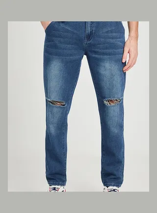 Sliced Knee Detail Slim Fit Jeans