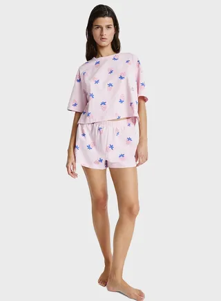 Printed High Waist Shorts & T- Shirt Set