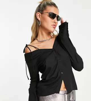 COLLUSION strappy shirt in black