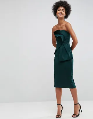 ASOS Bandeau Fold Bow Front Scuba Midi Dress