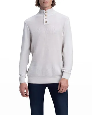 Men's Honeycomb Cotton Mock-Neck Mezzocollo Sweater