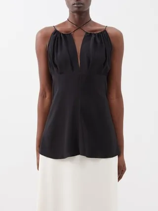 Halterneck Silk-crepe Top