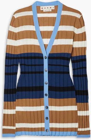 Striped ribbed wool cardigan