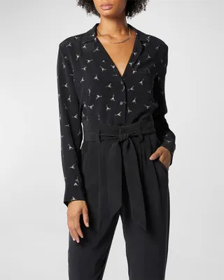Keira Printed Silk Button-Down Shirt