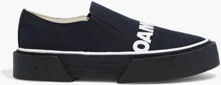 Logo-print canvas slip-on platform sneakers