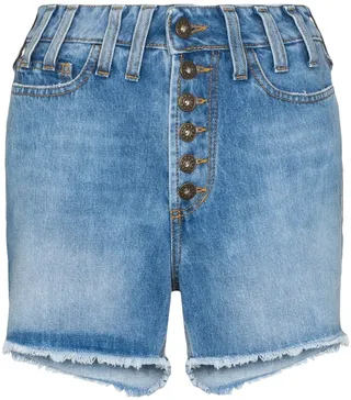 Distressed Effect High Waist Denim Shorts