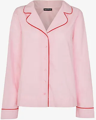 Womens ulti-coloured Contrast-piping Cotton Pyjama set