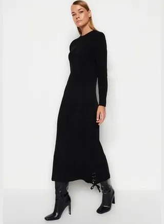 Black Knitwear Dress With Eyelet Detail TCTAW24EB00024