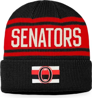 Men's Fanatics Branded Black and Red Ottawa Senators True Classic Retro Cuffed Knit Hat