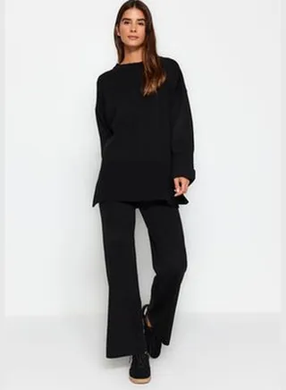 Black Comfortable Knitwear Bottom-Top Set TCTAW24US00114