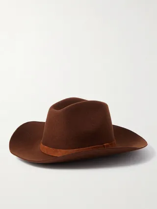 Suede-Trimmed Wool-Felt Western Hat