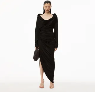 Alexander Wang Women's Asymmetrical Drape Dress In Sheer Jersey Black