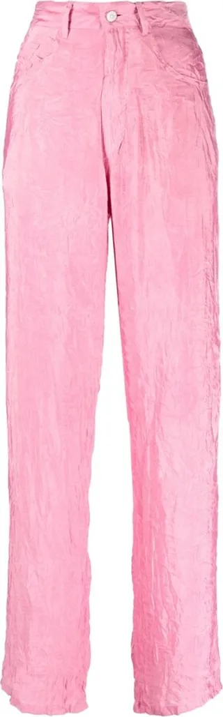 Crinkled-Finish Straight-Leg Trousers