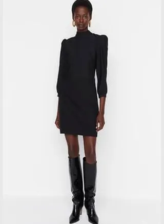 Black Mini Woven Stand Up Mini Dress