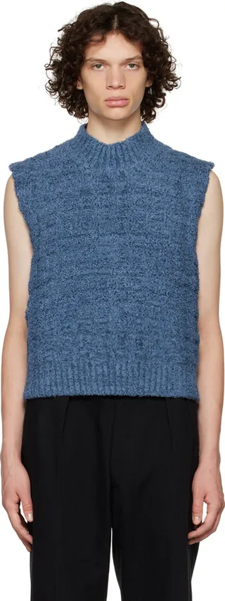 Maison Margiela Navy Mock Neck Sweater Vest