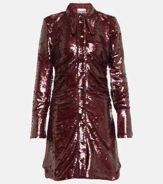 Sequined ruched shirt dress