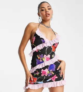 ASYOU frill asymmetric cami dress in dark floral
