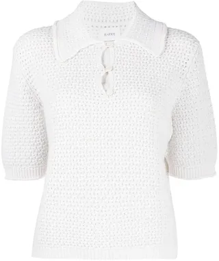 Short-Sleeve Crochet Polo Top