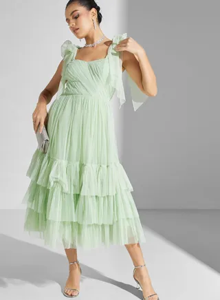 Tie Detail Ruffle Tiered Dress