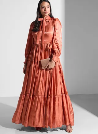 Tie Neck Ruffle Dress