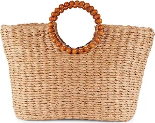 Beaded Straw Tote
