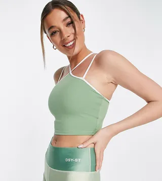 South Beach polyester halter neck crop top in khaki - KHAKI