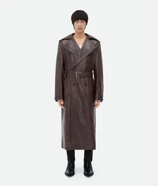 Oversized Fit Embossed Leather Trench Coat