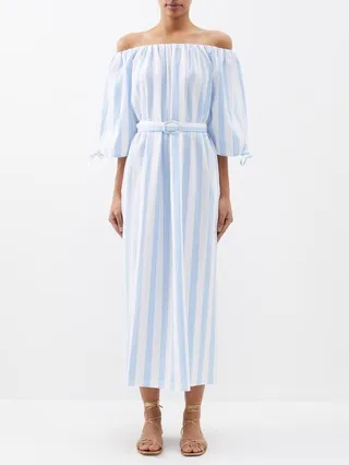 Melissa Off-the-shoulder Striped-seersucker Dress