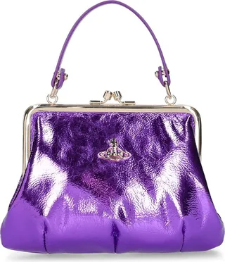 Granny frame shiny faux leather bag