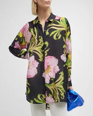 Shinjo Floral-Print Textured Silk Blouse