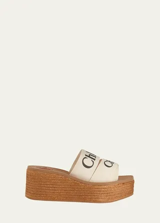 Woody Logo Canvas Wedge Espadrilles