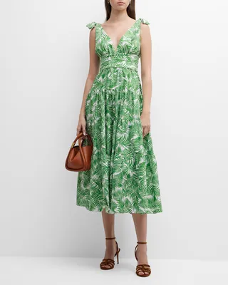 Tiered Midi Dress with Shoulder Bow Details