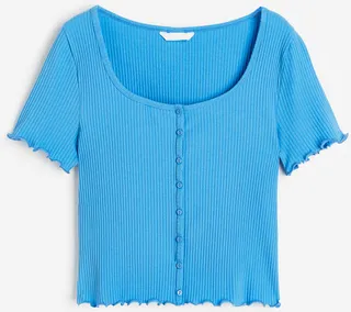 Ribbed Button-front Top