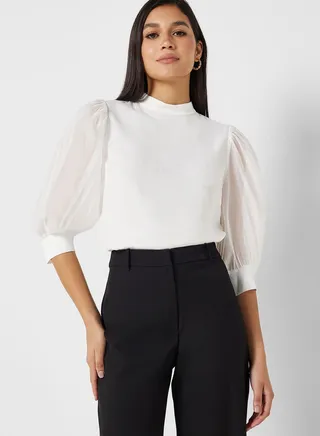 High Neck Balloon Sleeve Top