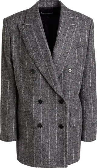 Double-breasted pinstriped wool-blend felt blazer