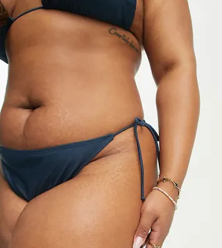 Brave Soul Plus tie side bikini bottom in navy