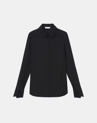 Petite Organic Silk Georgette Button Blouse