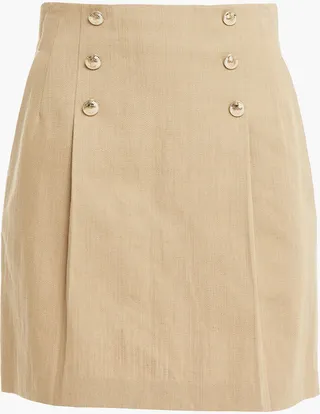 Parisa embellished pleated cotton and linen-blend canvas mini skirt