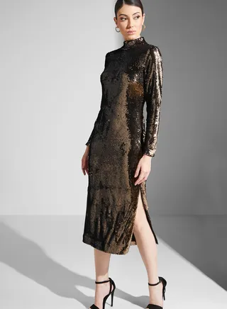 High Neck Side Slit Dress