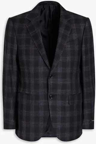 Checked wool-blend blazer