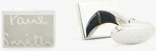 Mens Silver Etch-logo Rectangular-shape Copper and Zinc Cufflinks