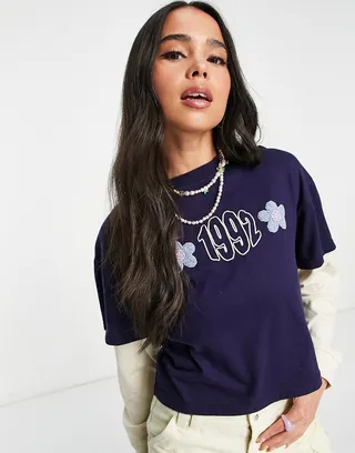 Daisy Street douple layer long sleeve skate t-shirt with puff 1992 graphic