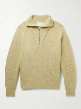 Ribbed Aplaca-Blend Half-Zip Sweater