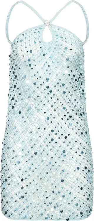 Sequined crochet mini dress