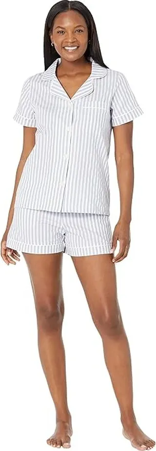 Bedhead PJs Short Sleeve Shorty Set (Blue 3-D Stripe) Women's Pajama Sets